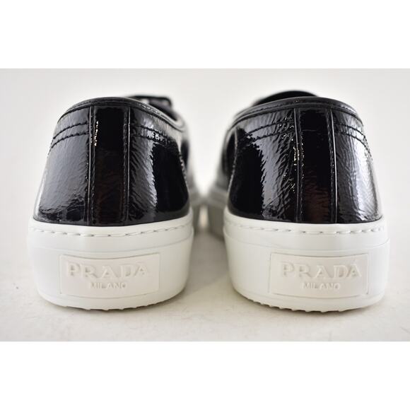 Prada Smash Naplak Black White Patent Logo Flat Low Top Trainer Sneaker 39.5 - Picture 15 of 16